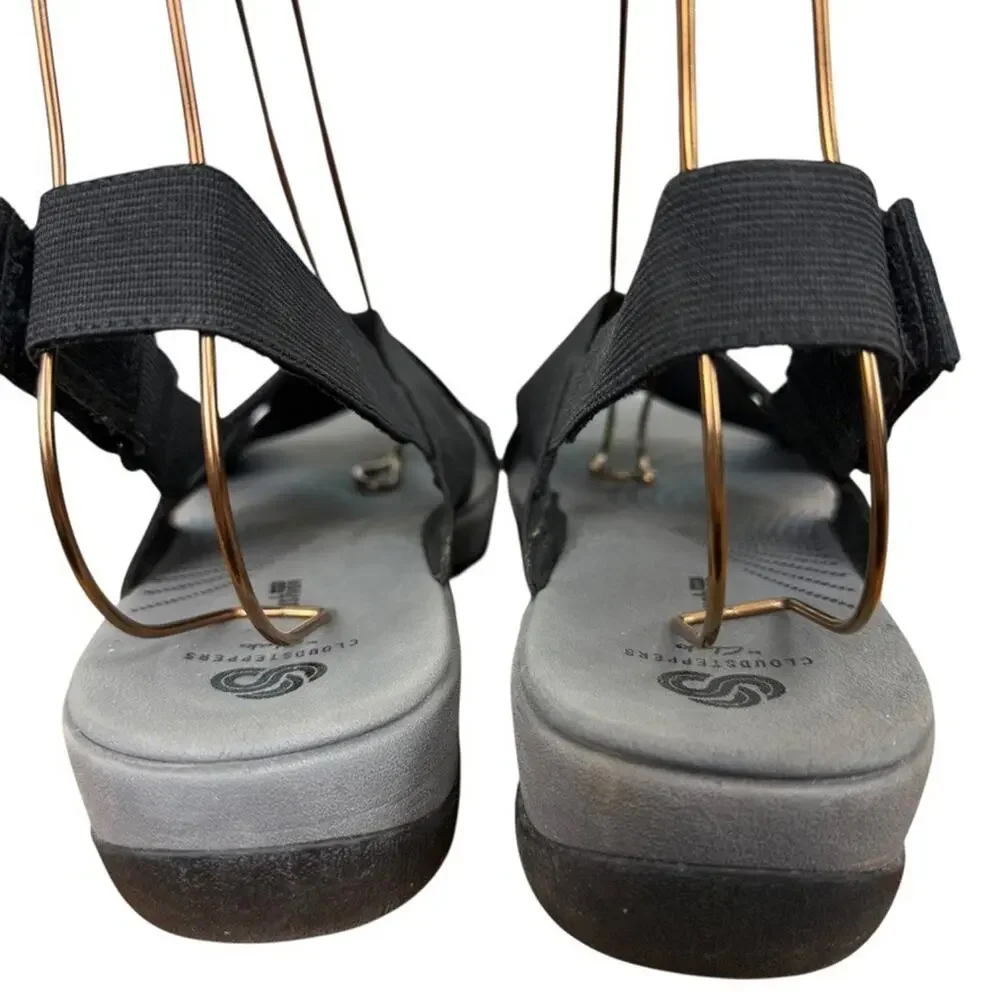 Clarks Arla Kaydin Black Slingback Wedge Sandals Wide Strap Comfort Shoes sz 10